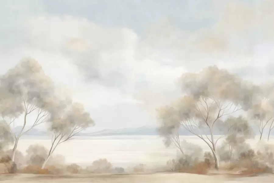 Fototapeedid Maastikuline tekstuuriga maalistiil, millel on puud pilvise taeva all w09753