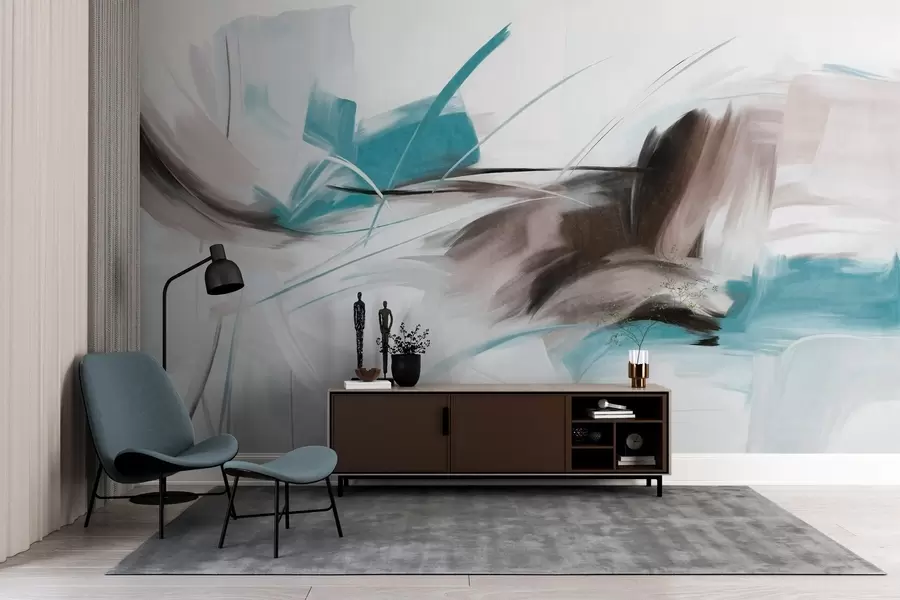 Fototapeedid Abstraktne maalistiil pruuni ja sinise tekstuuriga pintslitõmmetega w09755v1