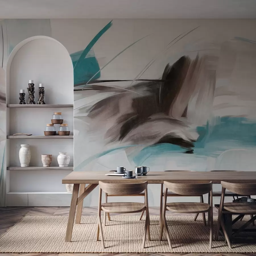 Fototapeedid Abstraktne maalistiil pruuni ja sinise tekstuuriga pintslitõmmetega w09755v1