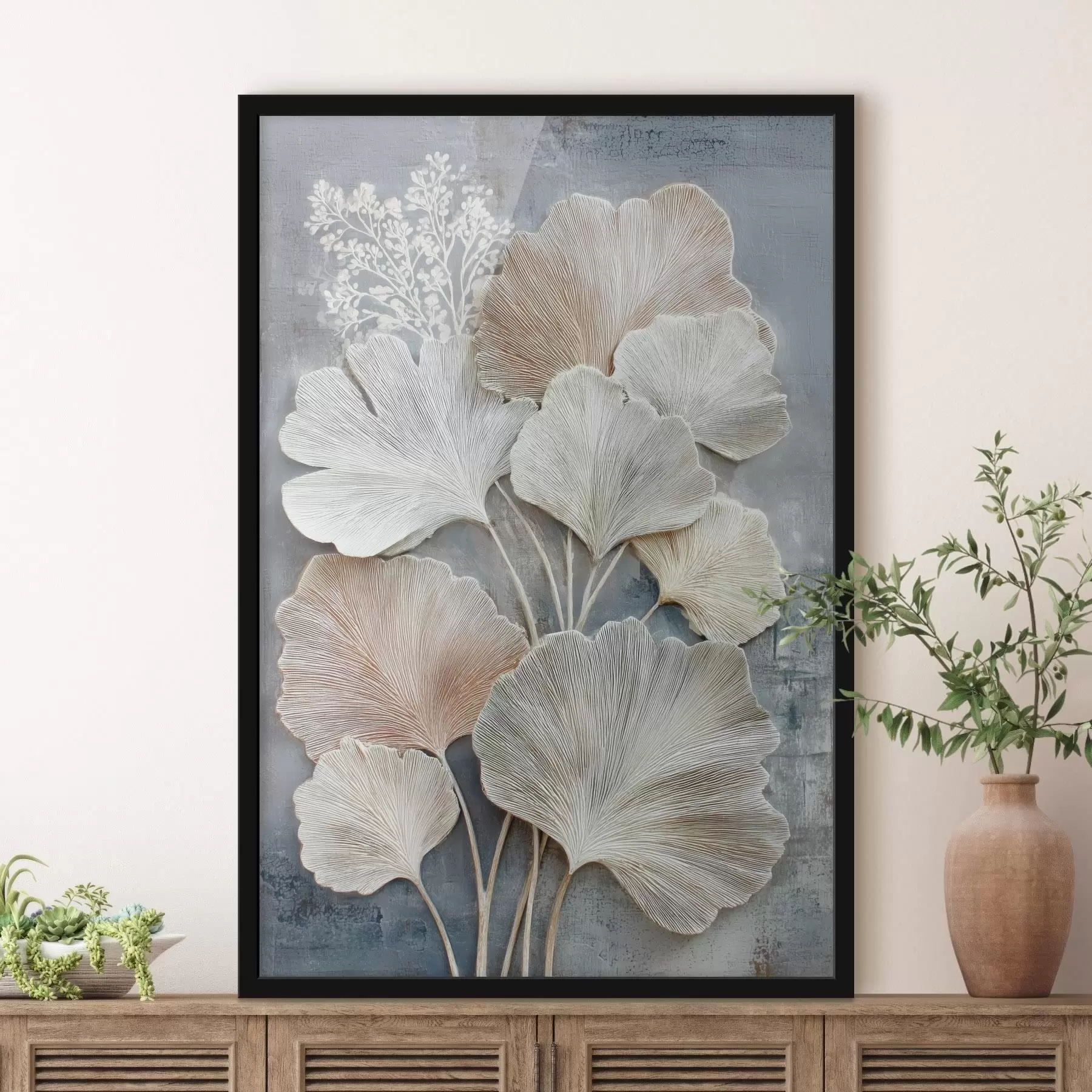 Fototapeedid Abstraktne lillekompositsioon beež-sinises värvipalettis f47963