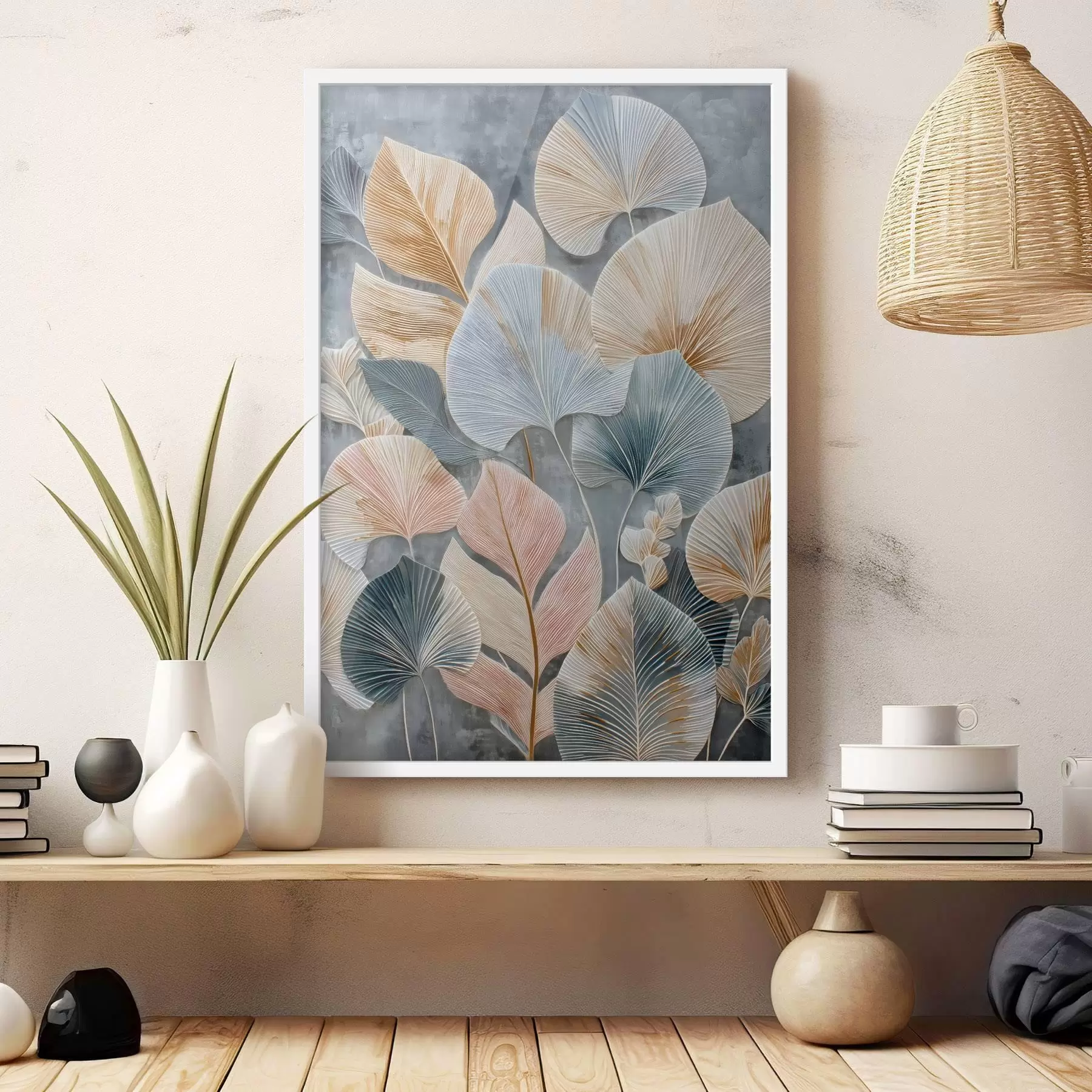 Fototapeedid Mitmevärviline dekoratiivne lehestik, millel on selge tekstuur tumedal taustal f47964