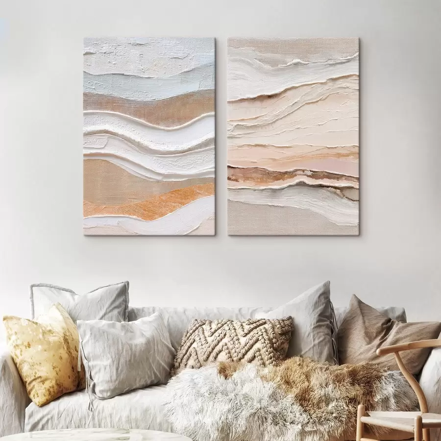 Pilt Minimalistlik diptühhon tekstuuriga lainetega linasel taustal m30031