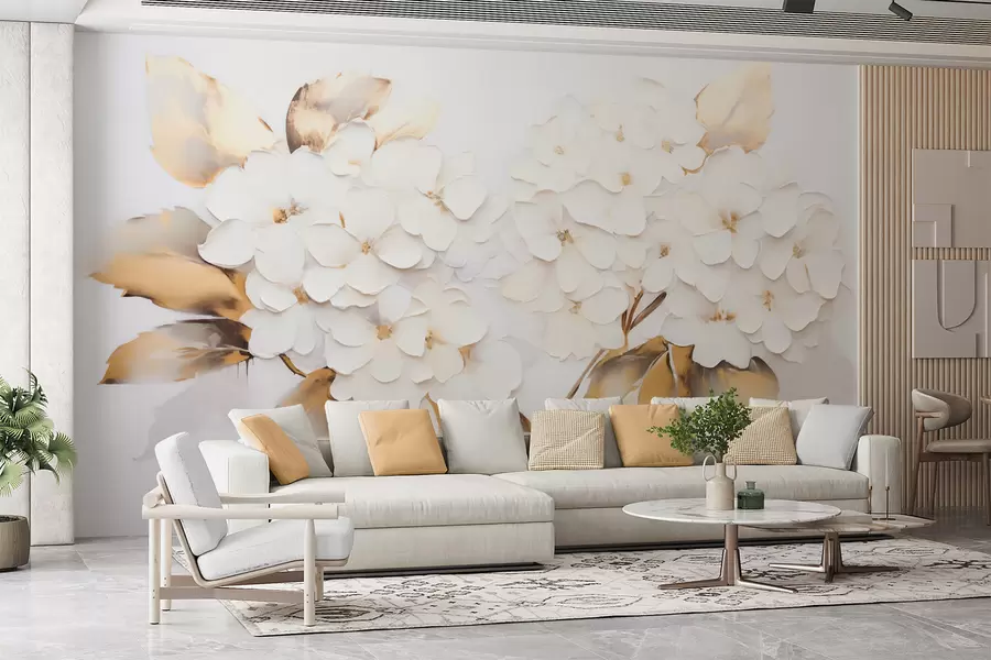 Fototapeedid Luksuslikud hortensiad kollaste lehtedega w09711