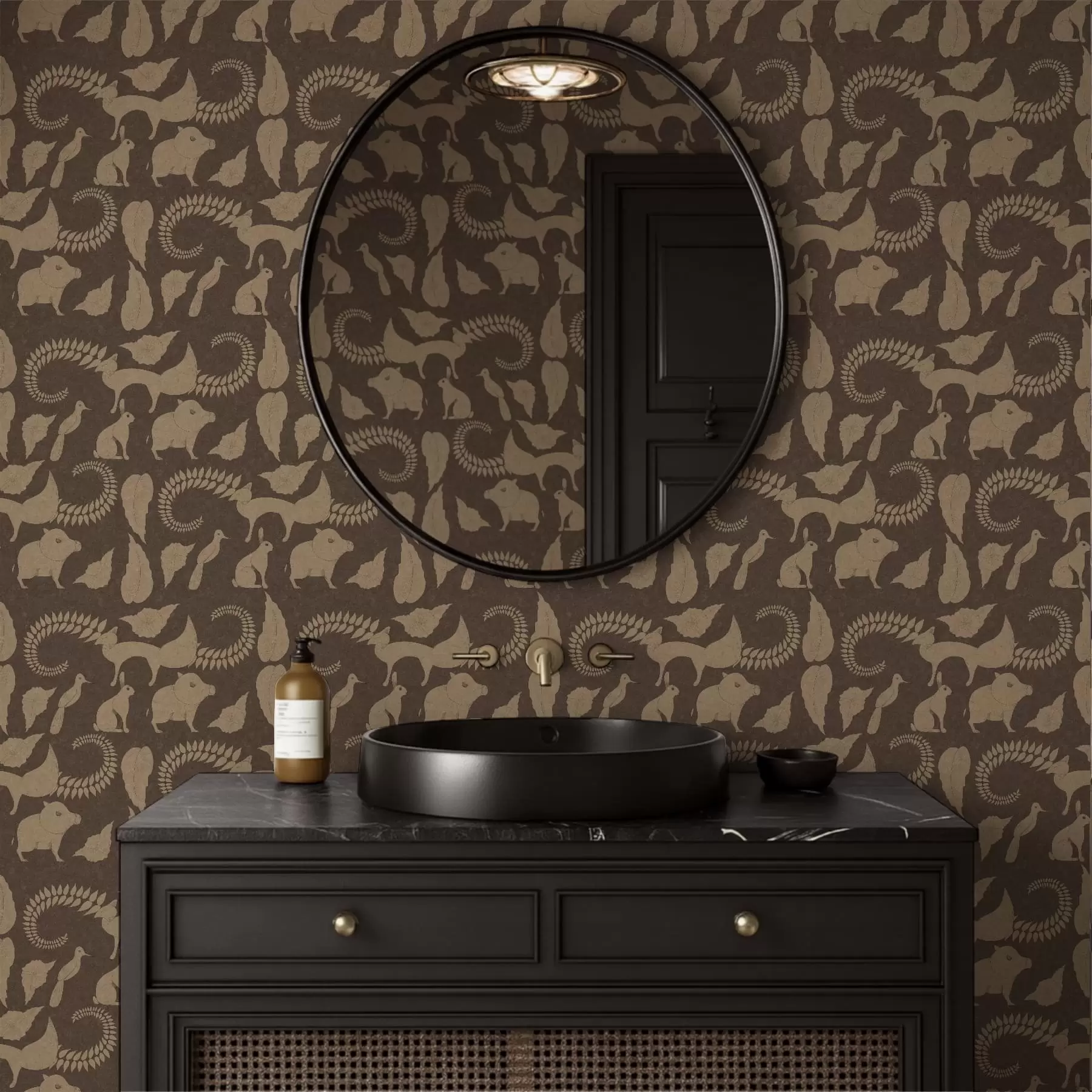 Fototapeedid Metsamuster loomadega pruuni taustaga a01121