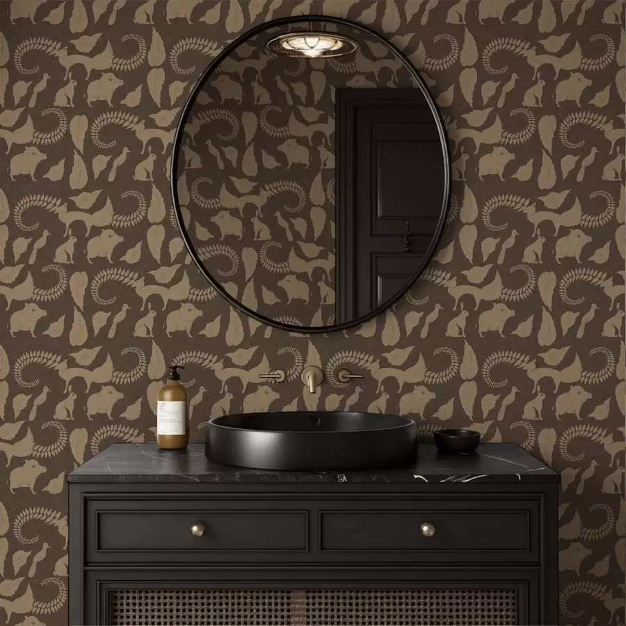 Fototapeedid Metsamuster loomadega pruuni taustaga a01121