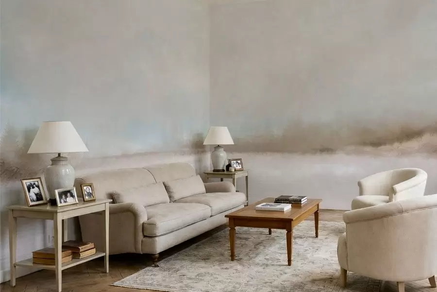 Fototapeedid Uduvihmane maastik järve ja metsaga w05319