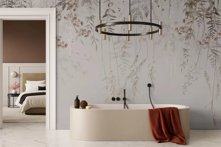 Fototapeedid Õrnalt ripuvad rohttaimed heledal taustal w05320v2