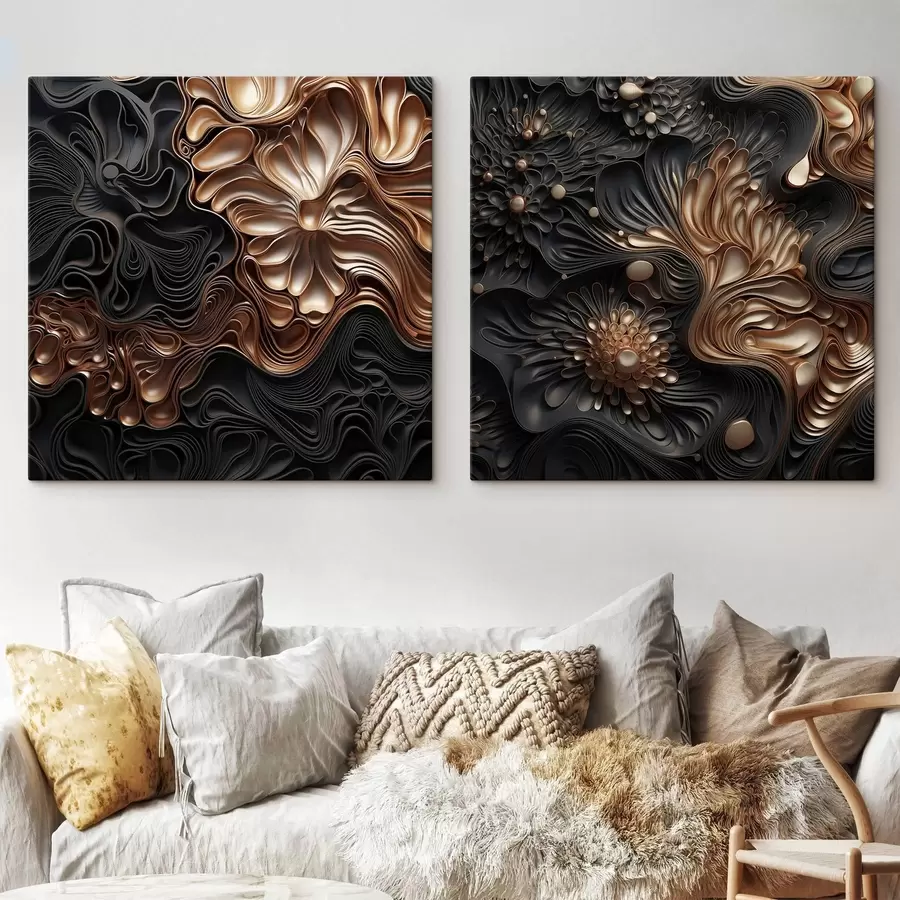 Pilt Abstraktsed, voolavad, orgaanilised tumedad kujundid, mis loovad tekstuurse kaasaegse kunsti m30196