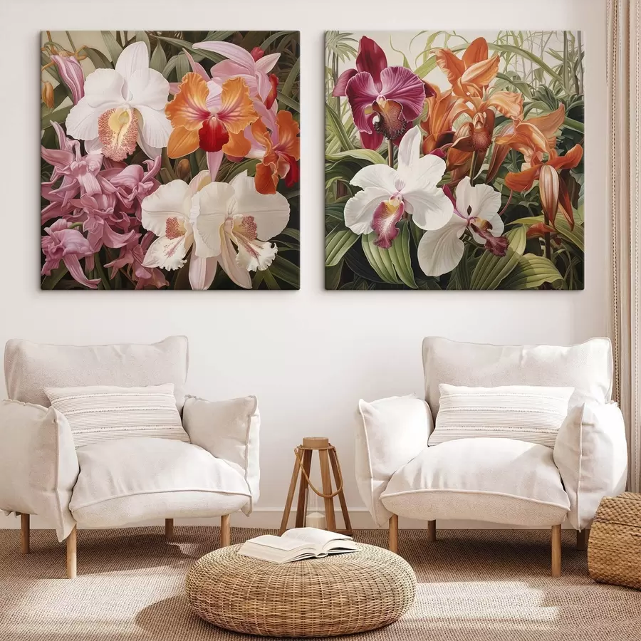 Pilt Troopiliste lillede kimp, taustal rohelise lehestikuga orhideed m30197