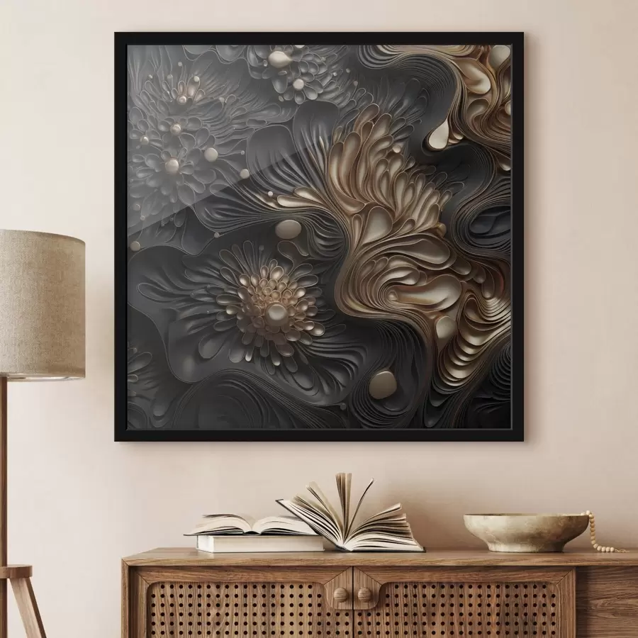 Fototapeedid Abstraktsed, voolavad, orgaanilised tumedad kujundid, mis loovad tekstuurse kaasaegse kunsti f48384