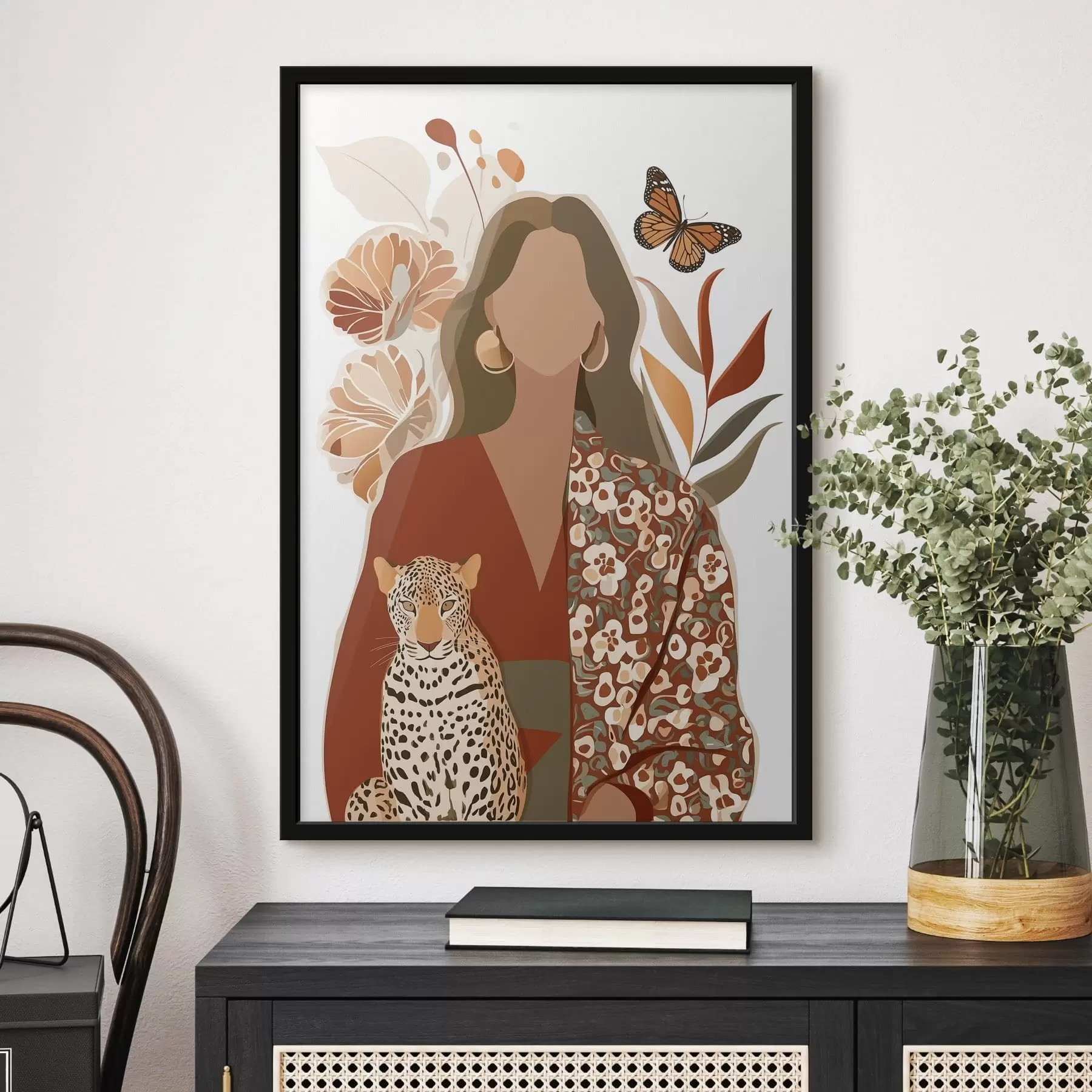 Fototapeedid Naine lillemustrilise taustaga f48435