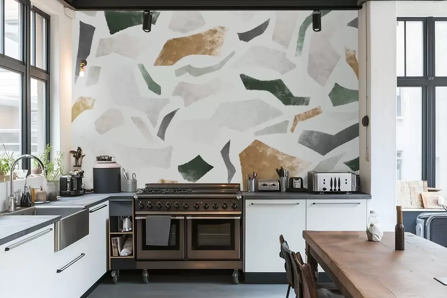 Fototapeedid Abstraktsed tekstuuriga fragmentid rohelistes ja beežides toonides w05146