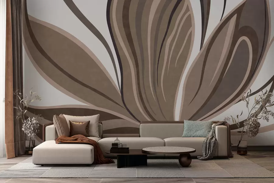 Fototapeedid Stiliseeritud lill voolavate joontega pruunides toonides w05147