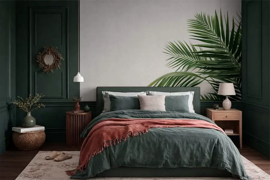 Fototapeedid Rohelised palmilehed heledal taustal w05391