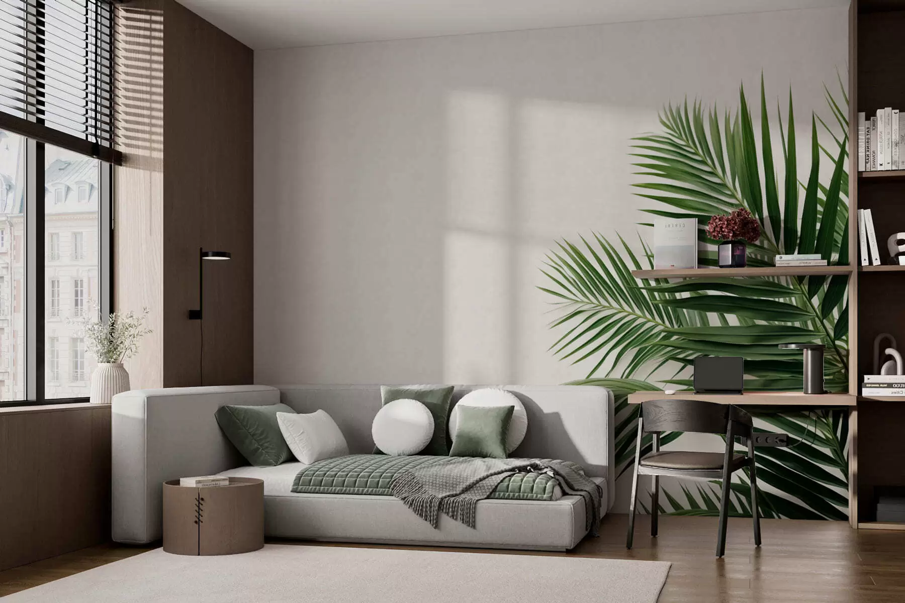 Fototapeedid Rohelised palmilehed heledal taustal w05391