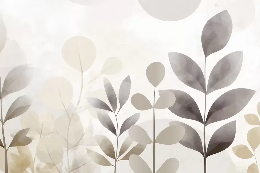 Fototapeedid Beežid ja hallid lehe siluetid, minimalism f48487