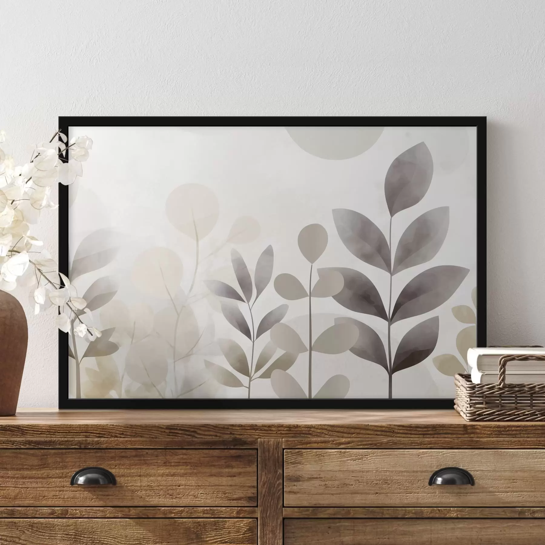 Fototapeedid Beežid ja hallid lehe siluetid, minimalism f48487