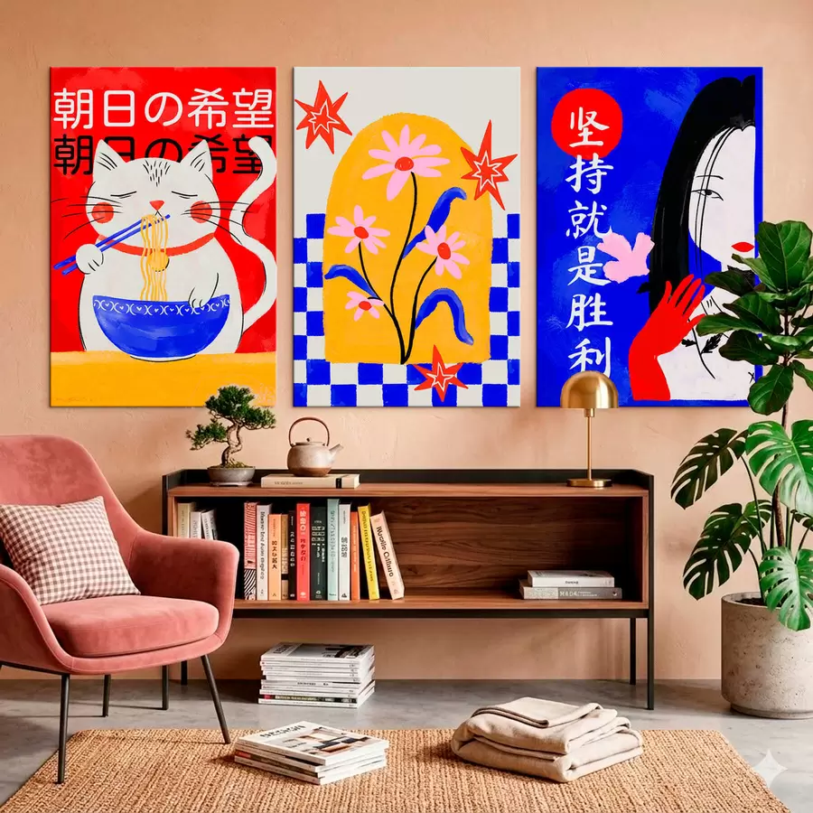 Pilt Triptühhon, millel on kujutatud kass, kala ja naise portree m30240