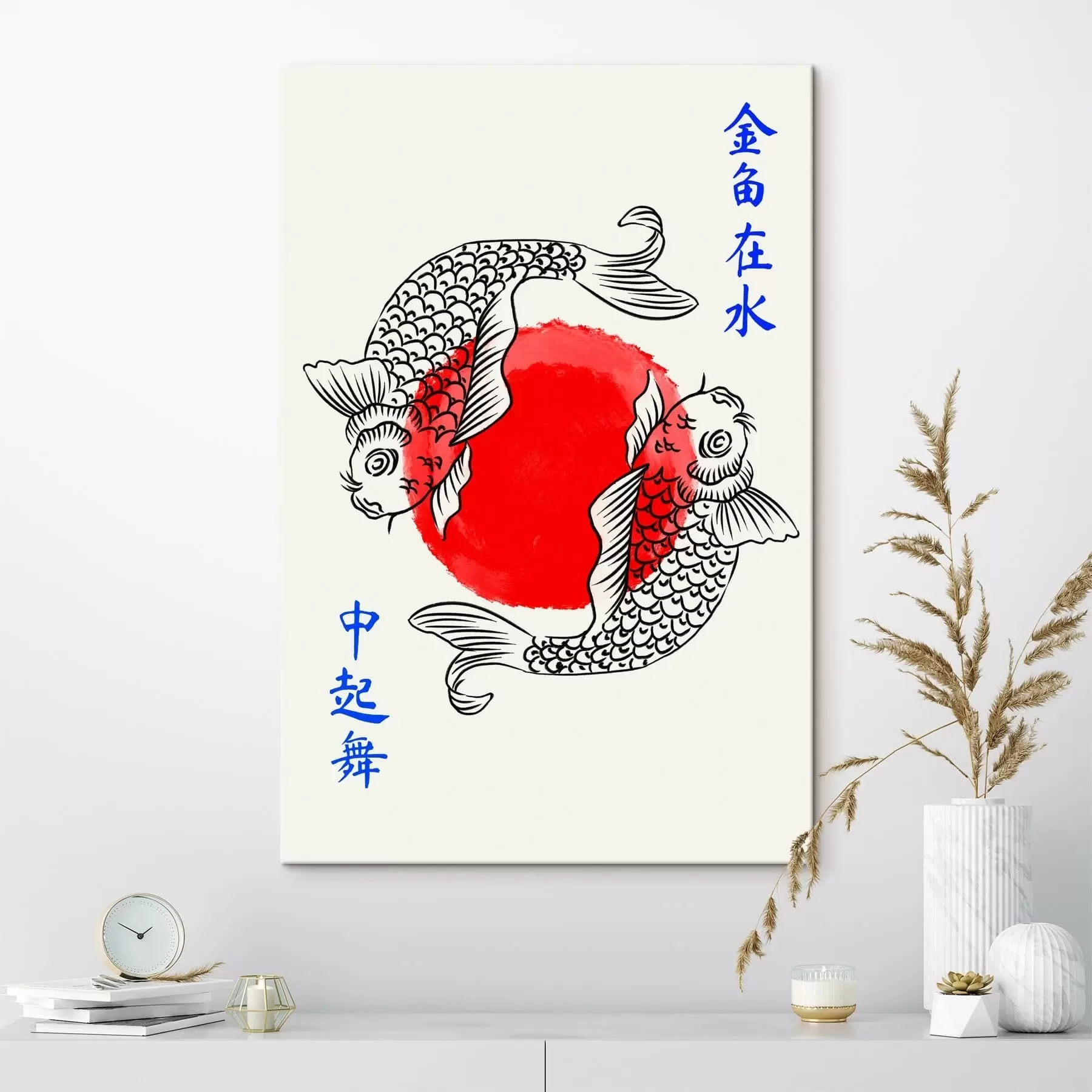 Pilt Kaks dekoratiivset kala punase ringi ümber s48033