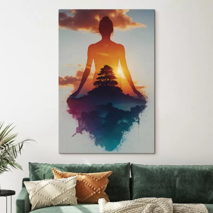 Pilt Inimese siluett päikeseloojanguga maastiku taustal s48364