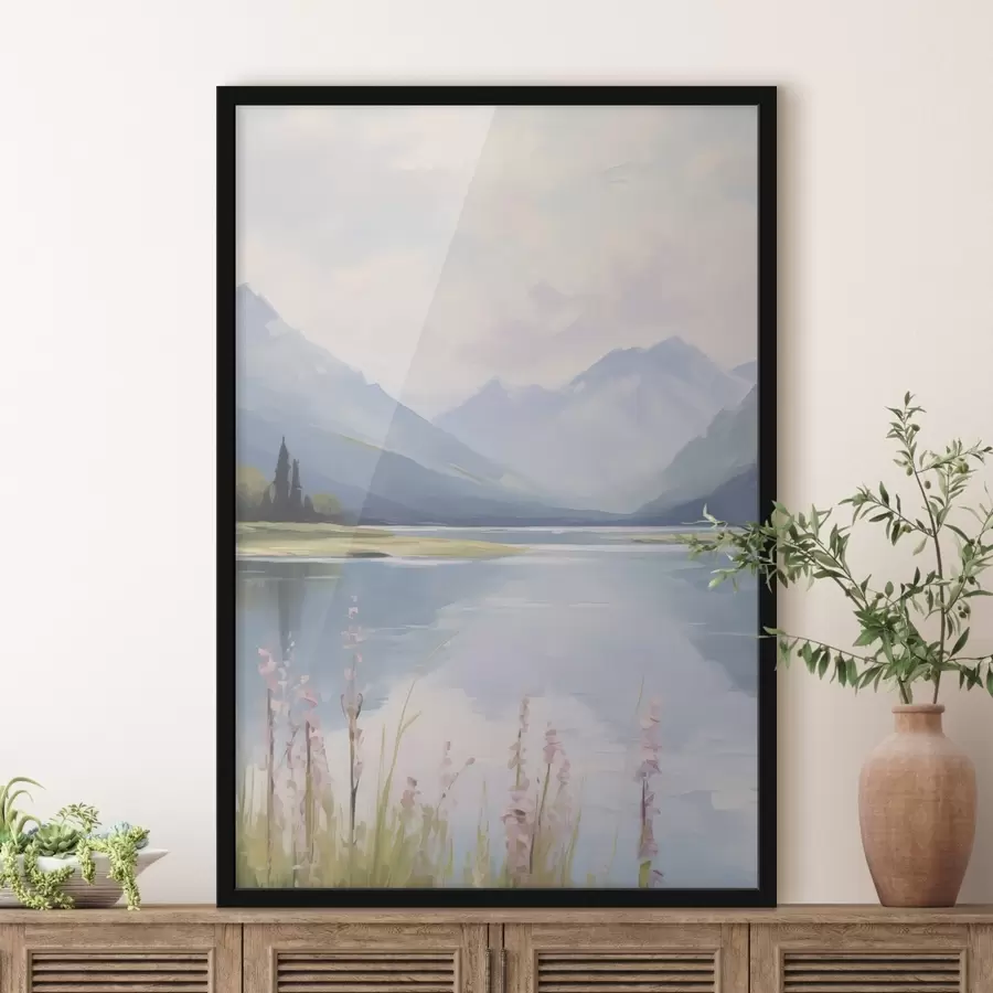 Fototapeedid Järve lähedal mägedes imitatsiooni maalimine f48503