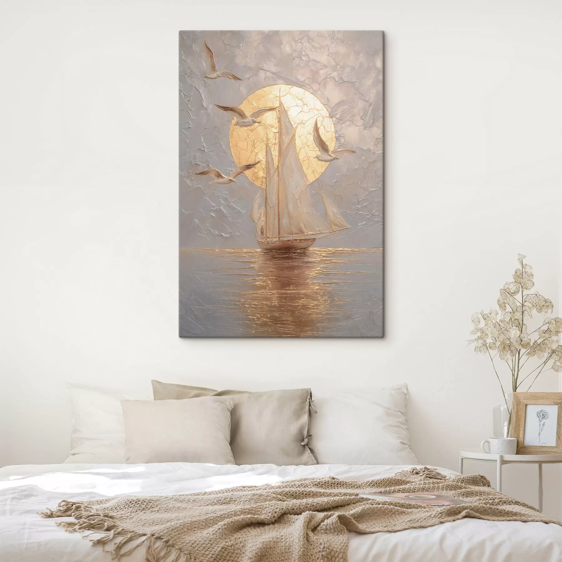 Pilt laev päikeseloojangul impasto-tehnikas s48556