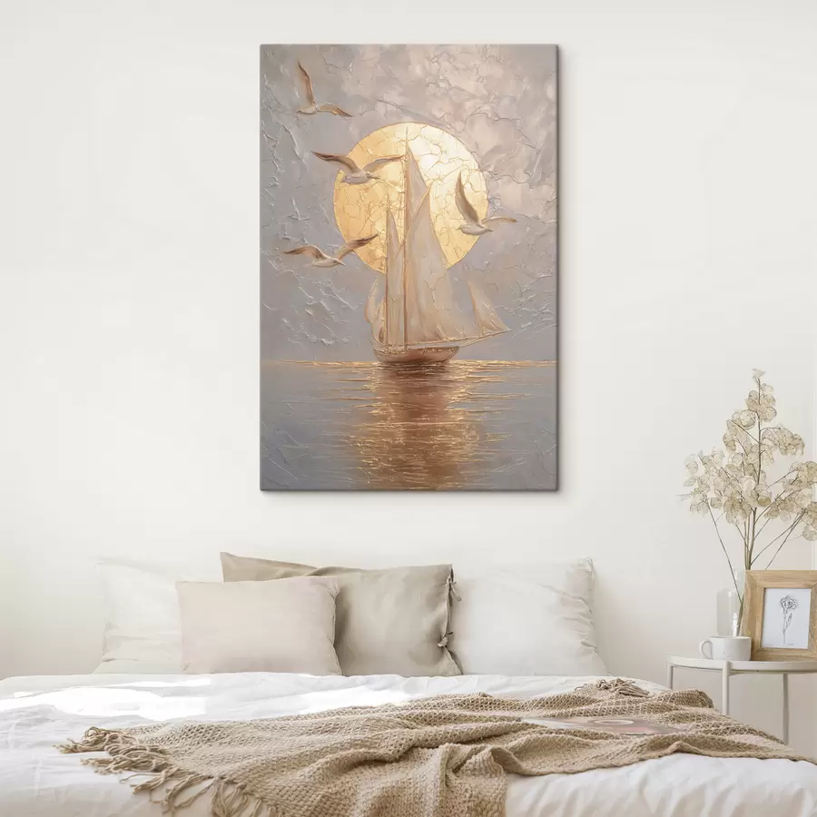 Pilt laev päikeseloojangul impasto-tehnikas s48556