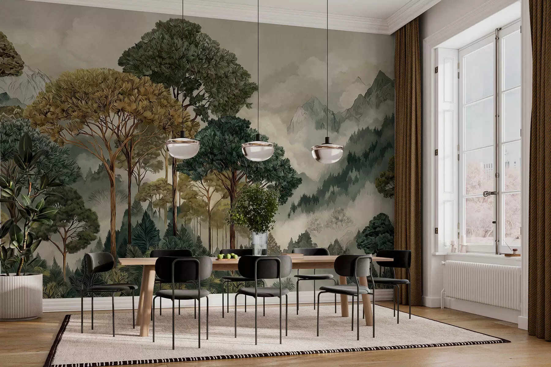 Fototapeedid Udukaetud mägedes asuv mets, kus kasvavad kõrged puud w05410