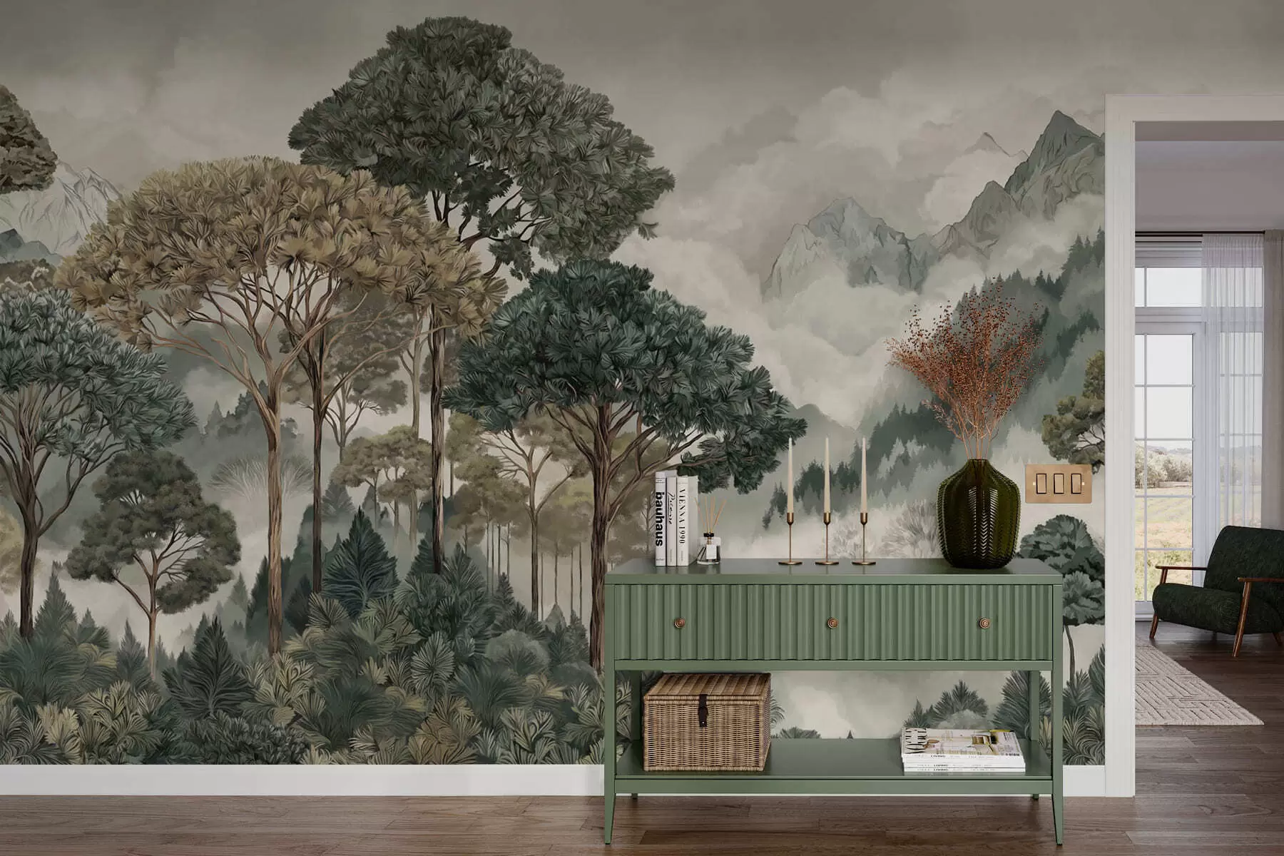 Fototapeedid Mägimaastik metsaga pehmetes toonides w05410v1