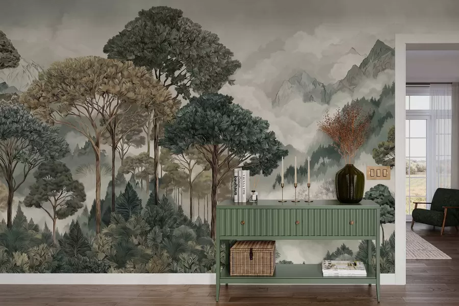 Fototapeedid Mägimaastik metsaga pehmetes toonides w05410v1