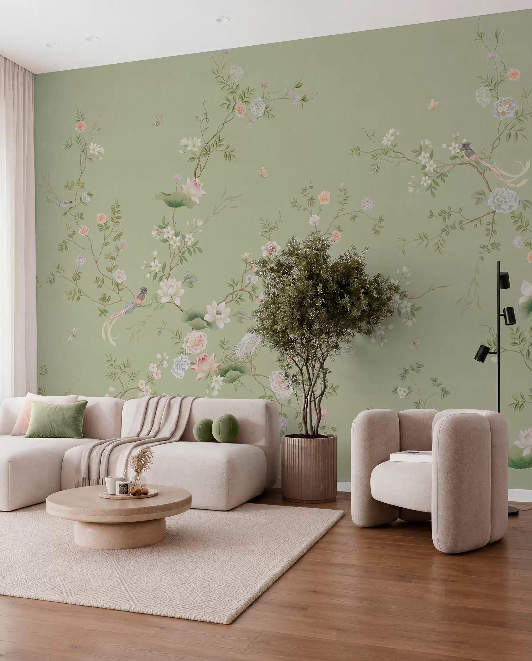 Fototapeedid Linnud salveirohelises aias w05416