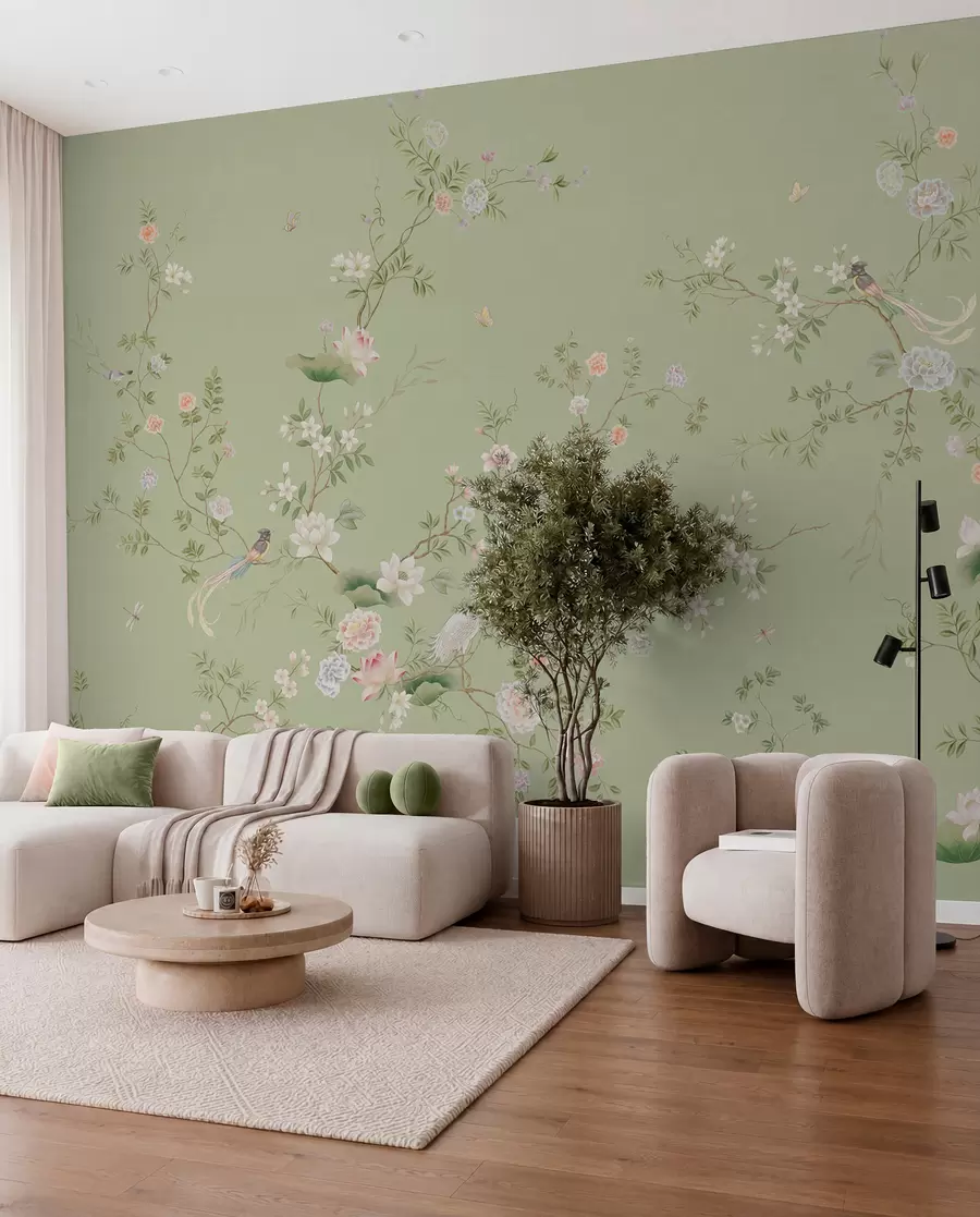 Fototapeedid Linnud salveirohelises aias w05416