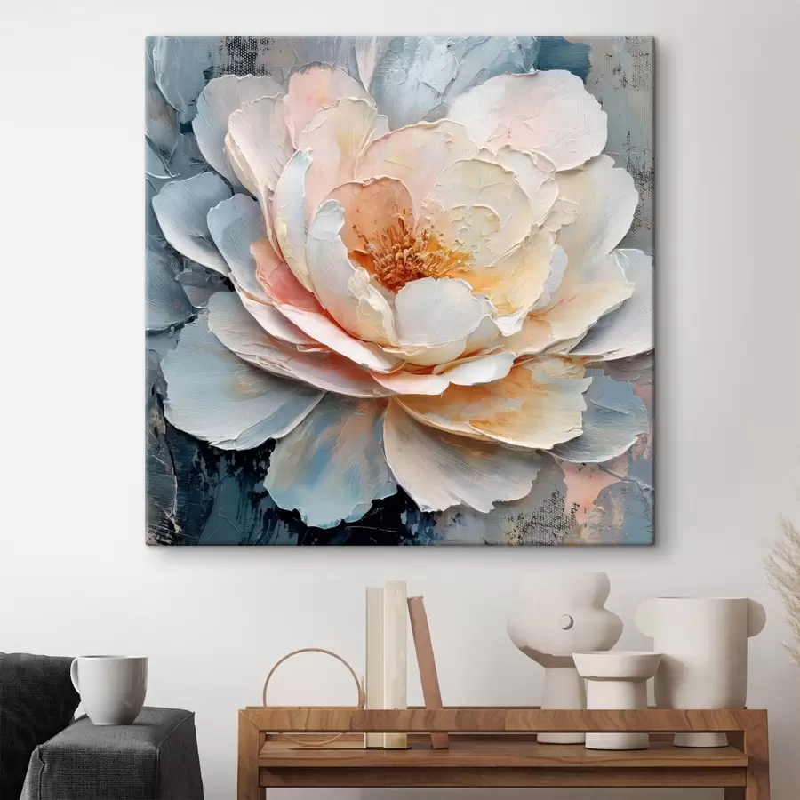 Pilt Lähedalt vaadeldav lill, mis on kujutatud väljendusrikaste tekstuuriga pintslitõmmetega kaasaegses maalikunsti stiilis s48198