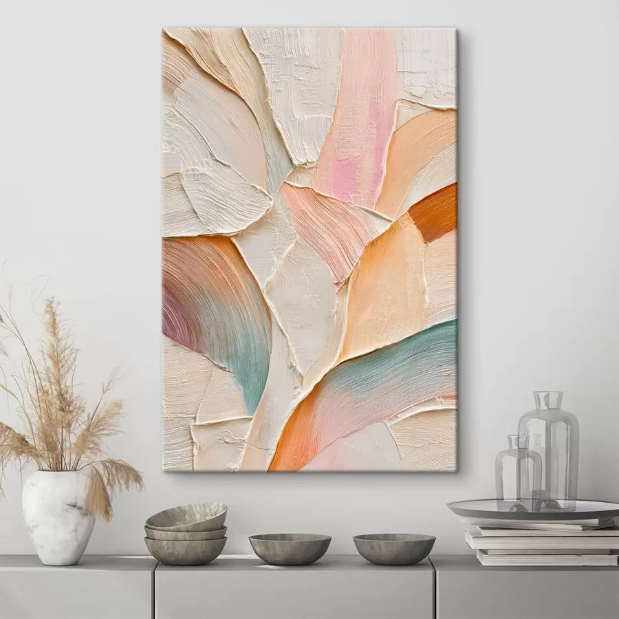 Pilt Abstraktne taust dünaamiliste pintslitõmmetega virsiku- ja sinistes toonides s48202