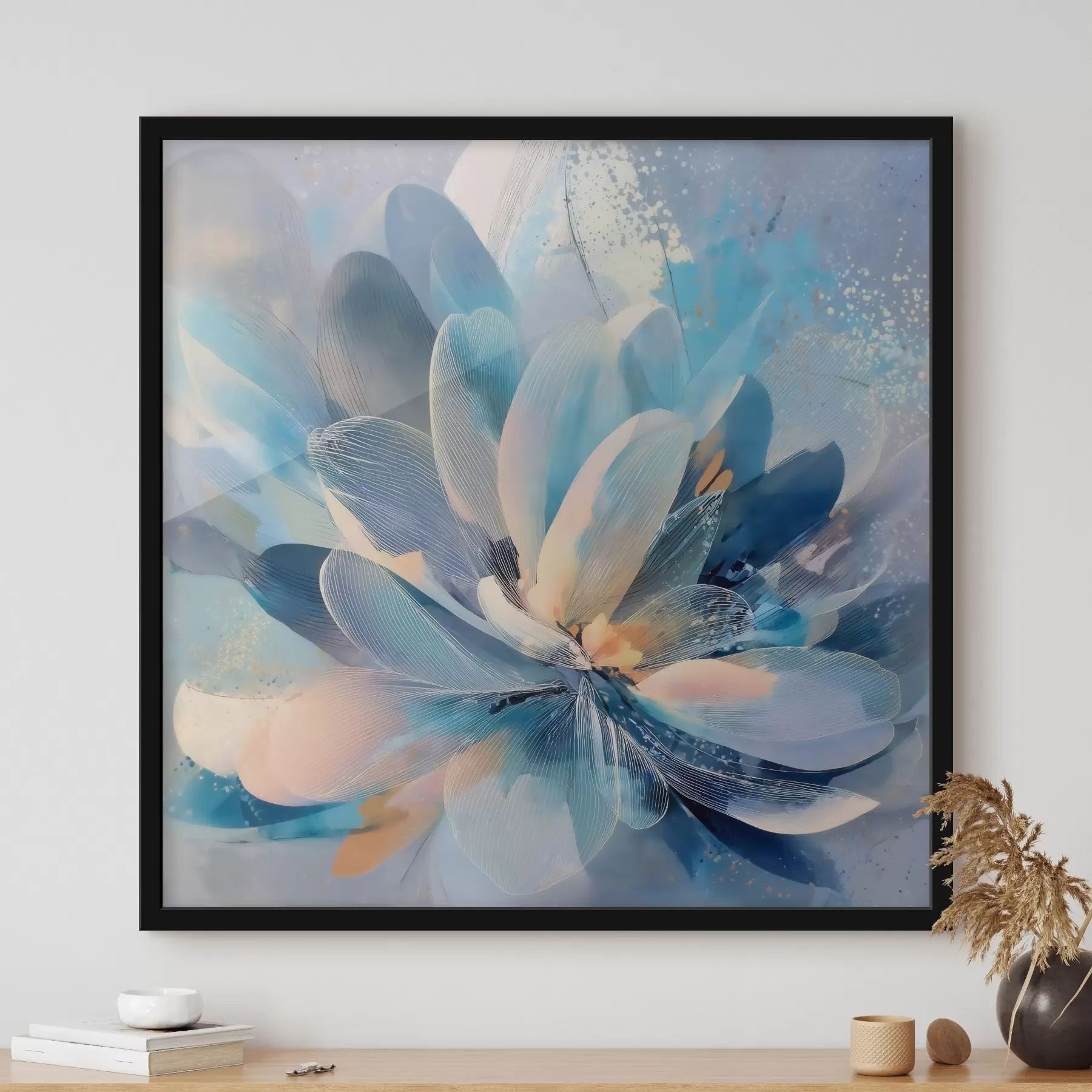 Fototapeedid Kunstplakatilaadis abstraktne lill jahedates toonides f48186