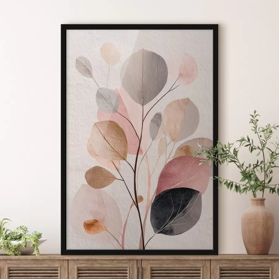 Fototapeedid Abstraktne oks ümarate lehtedega soojades beeži- ja korallitoonides f48187