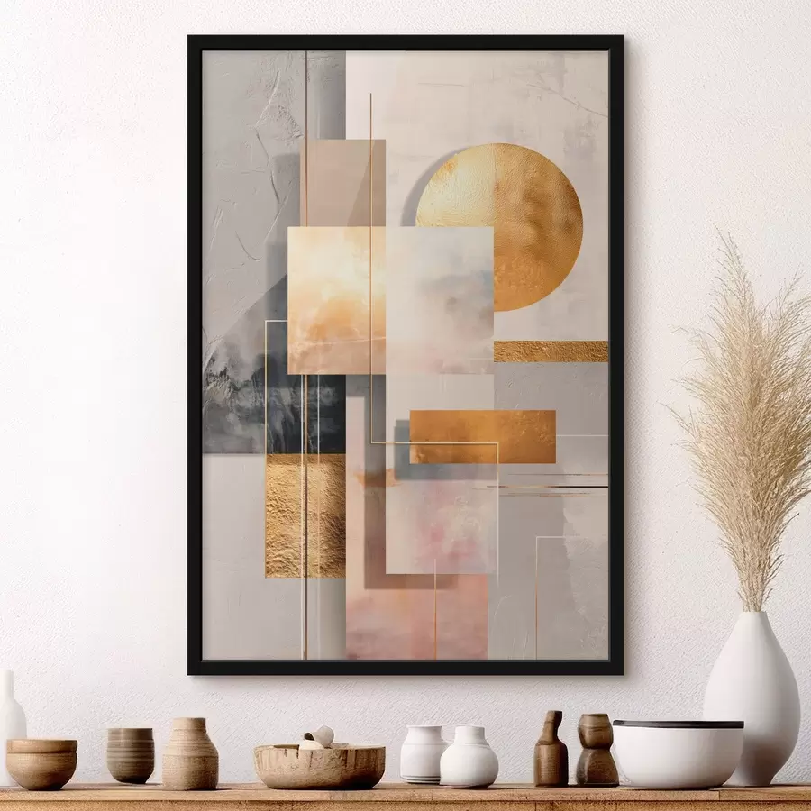 Fototapeedid Dekoratiivne kompositsioon, milles on kasutatud ristkülikuid ja ringi soojades beeži- ja pruunitoonides f48196