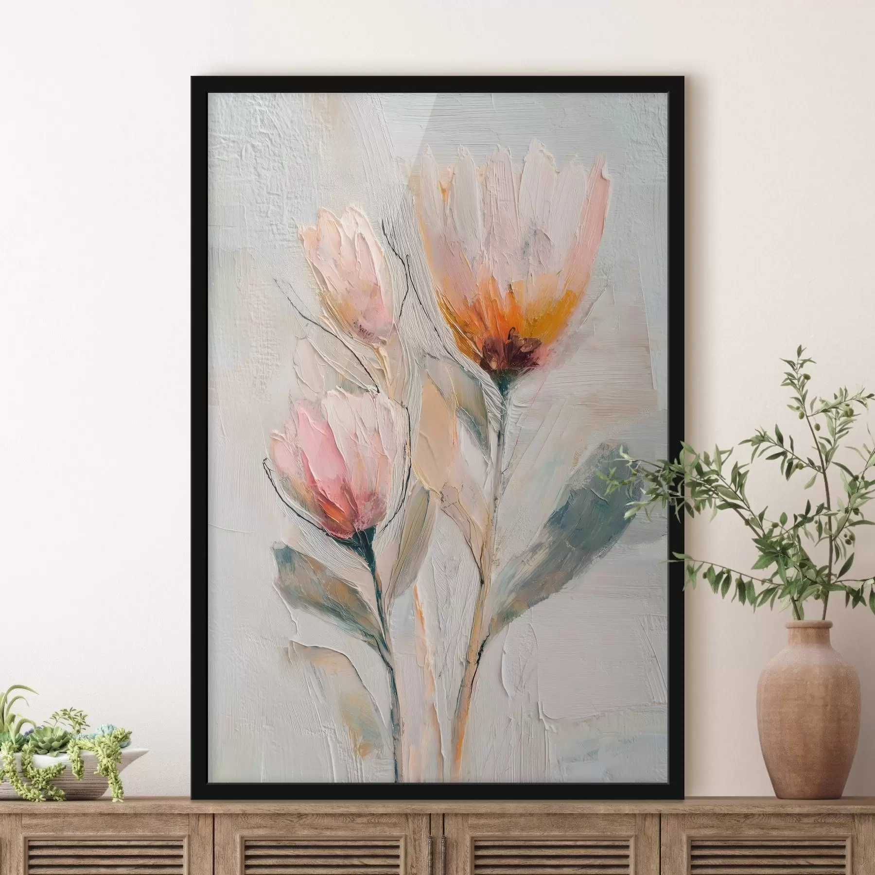 Fototapeedid Protea-lillede kimp, millel on jämedate pintslitõmmetega efekt f48206