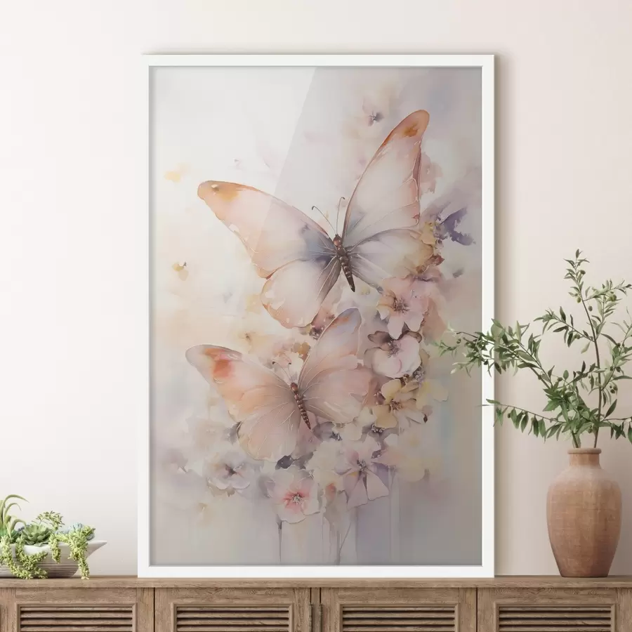 Fototapeedid Õrnad lilled ja liblikad, pastelltoonid f48563