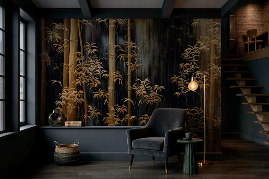 Fototapeedid Tume bambus mustal taustal w05120