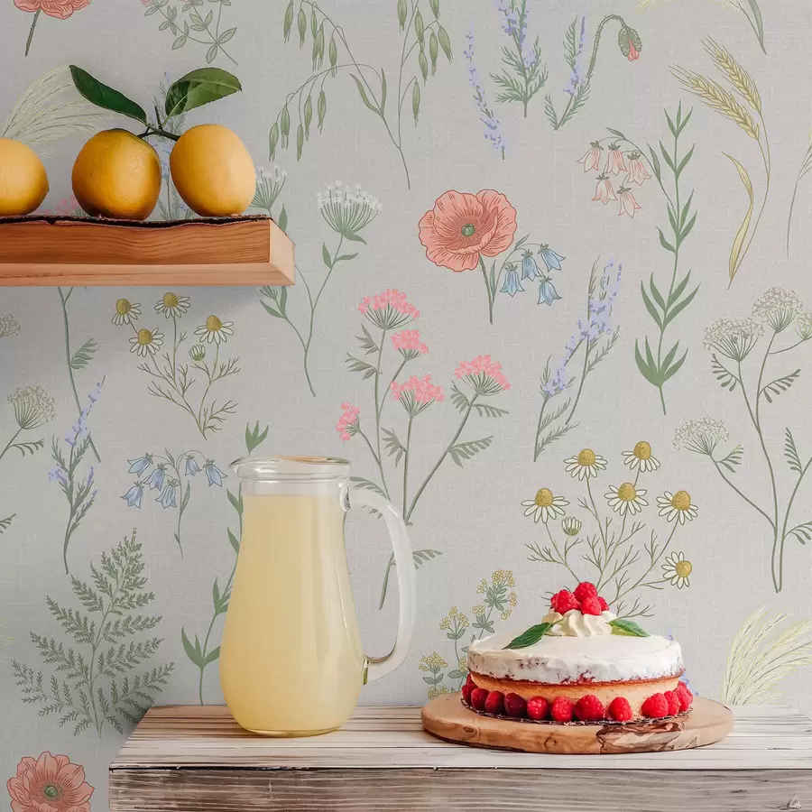 Fototapeedid Õrn looduslillede muster heledal taustal a01152