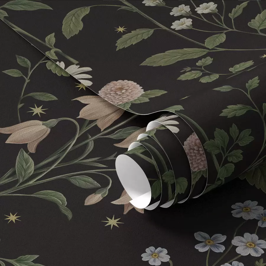 Fototapeedid Lilleline muster mustal taustal tähtedega a01160