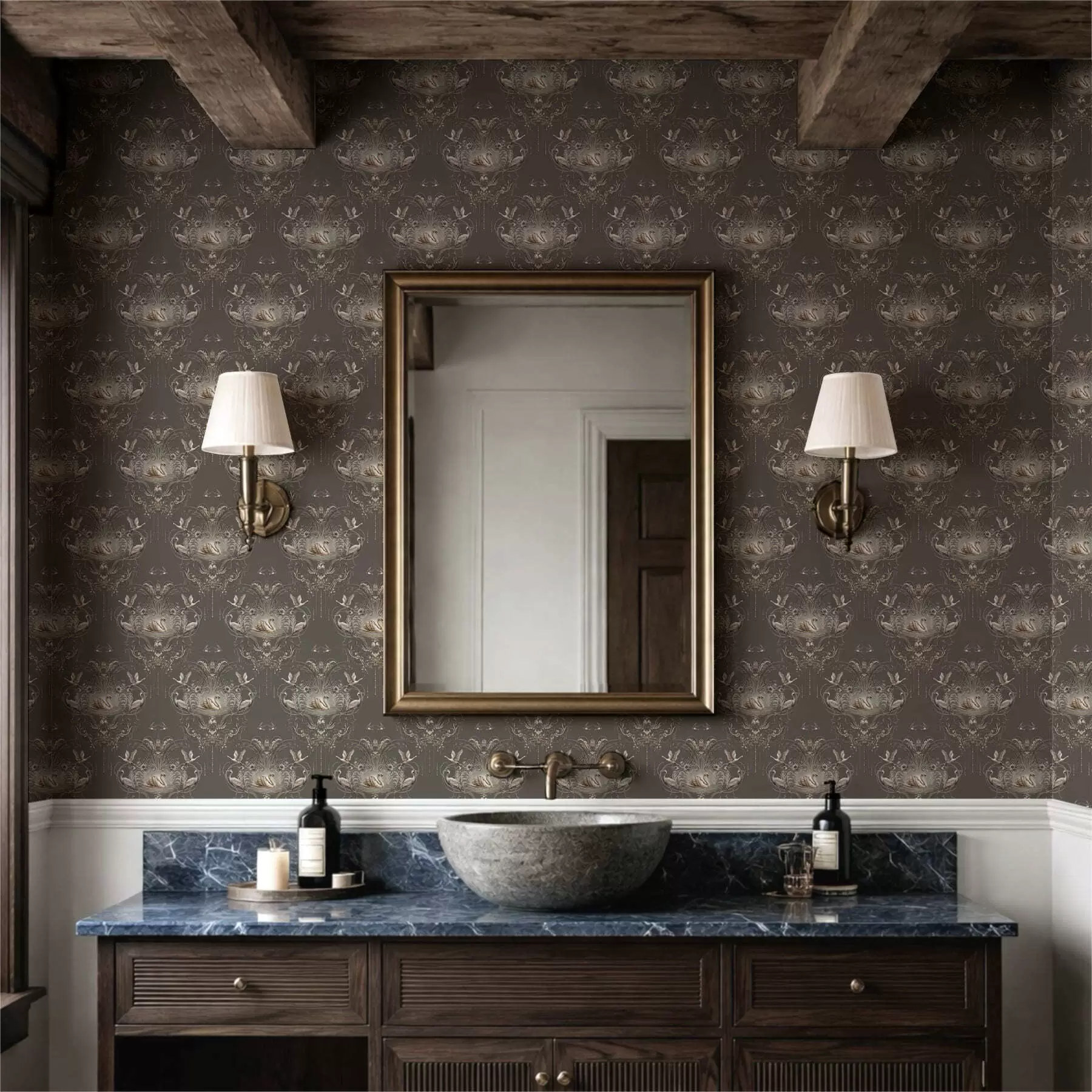 Fototapeedid Klassikalises stiilis kaunistus luikede ja lindudega a01161