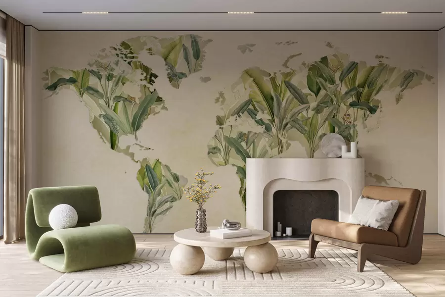 Fototapeedid Banaanilehtedest valmistatud roheline maailmakaart c00007