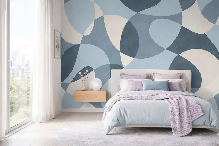 Fototapeedid Sinistes toonides abstraktne mustrikujundus ümarate vormidega w05149v2