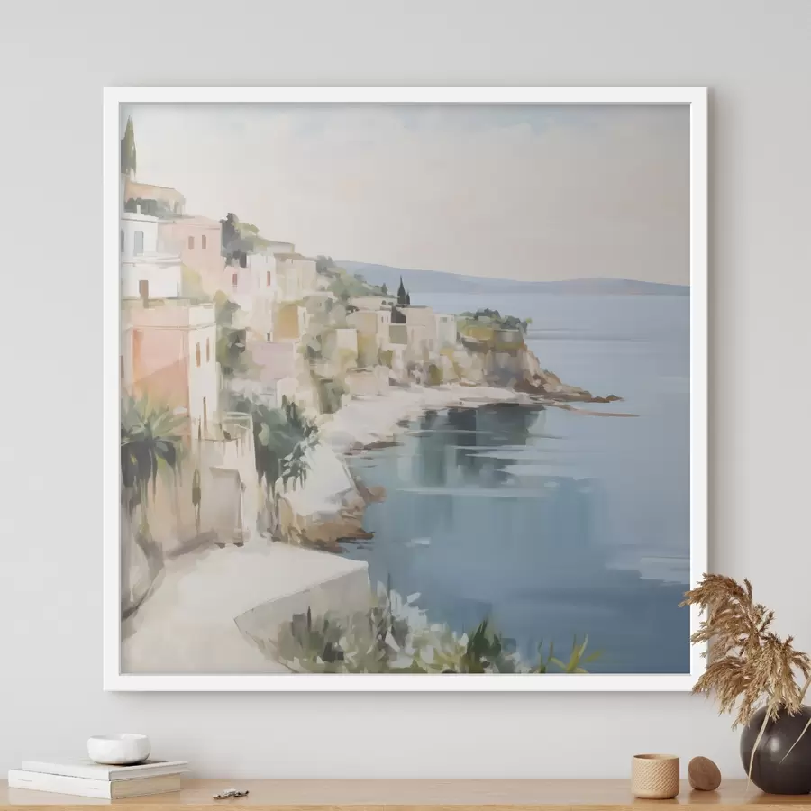 Fototapeedid Rannikuäärse linna maastik – maali imitatsioon f48675