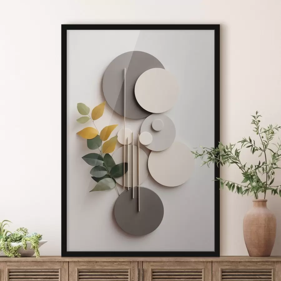 Fototapeedid Geomeetrilised ringid rohelise lehtedega oksaga f48598