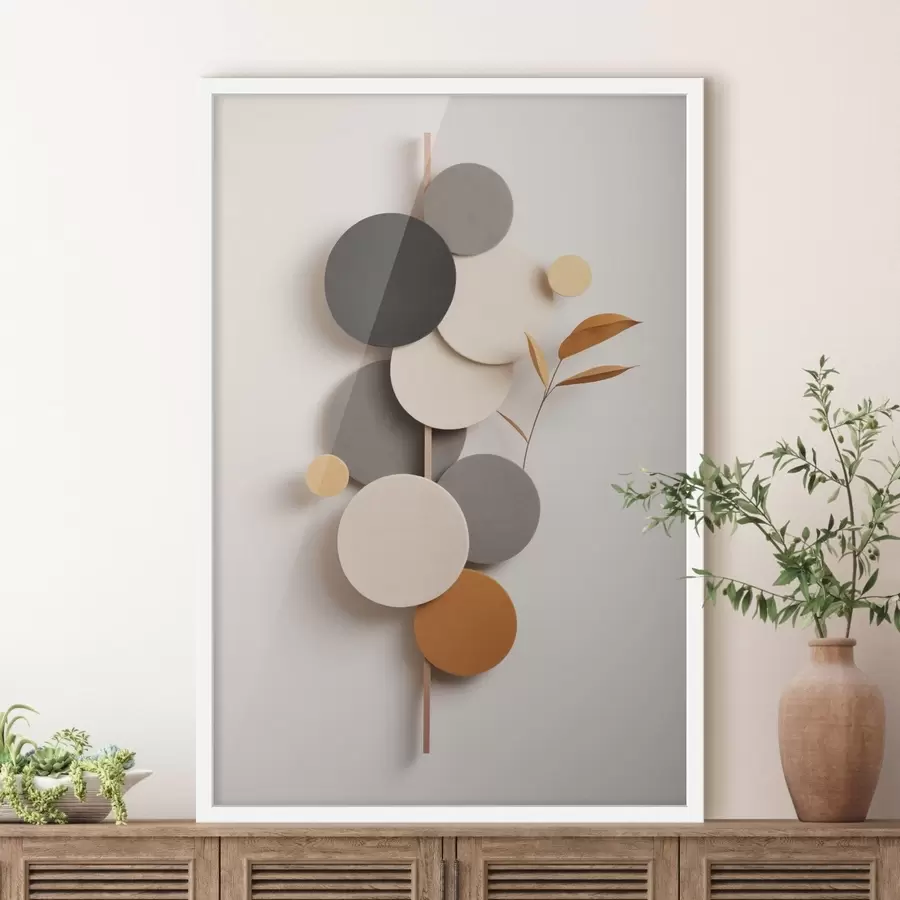 Fototapeedid Abstraktsed ringid lehtedega neutraalsetes toonides f48602