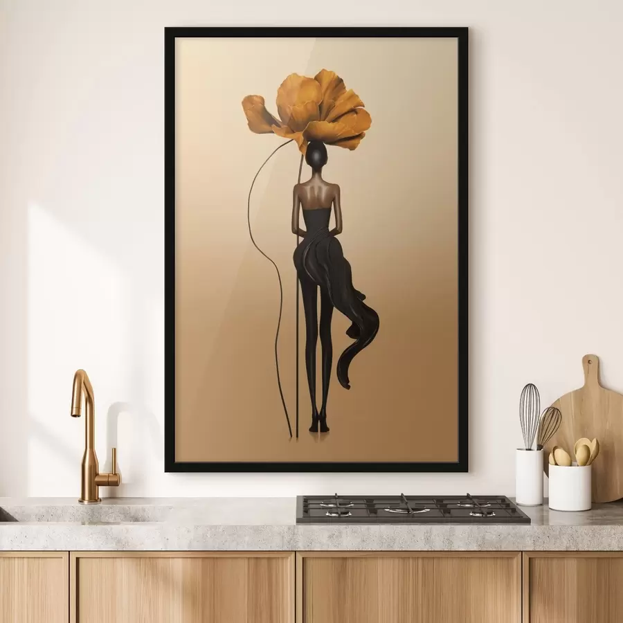 Fototapeedid Stiliseeritud kuju, mille pea on kujutatud suure lillega f48618