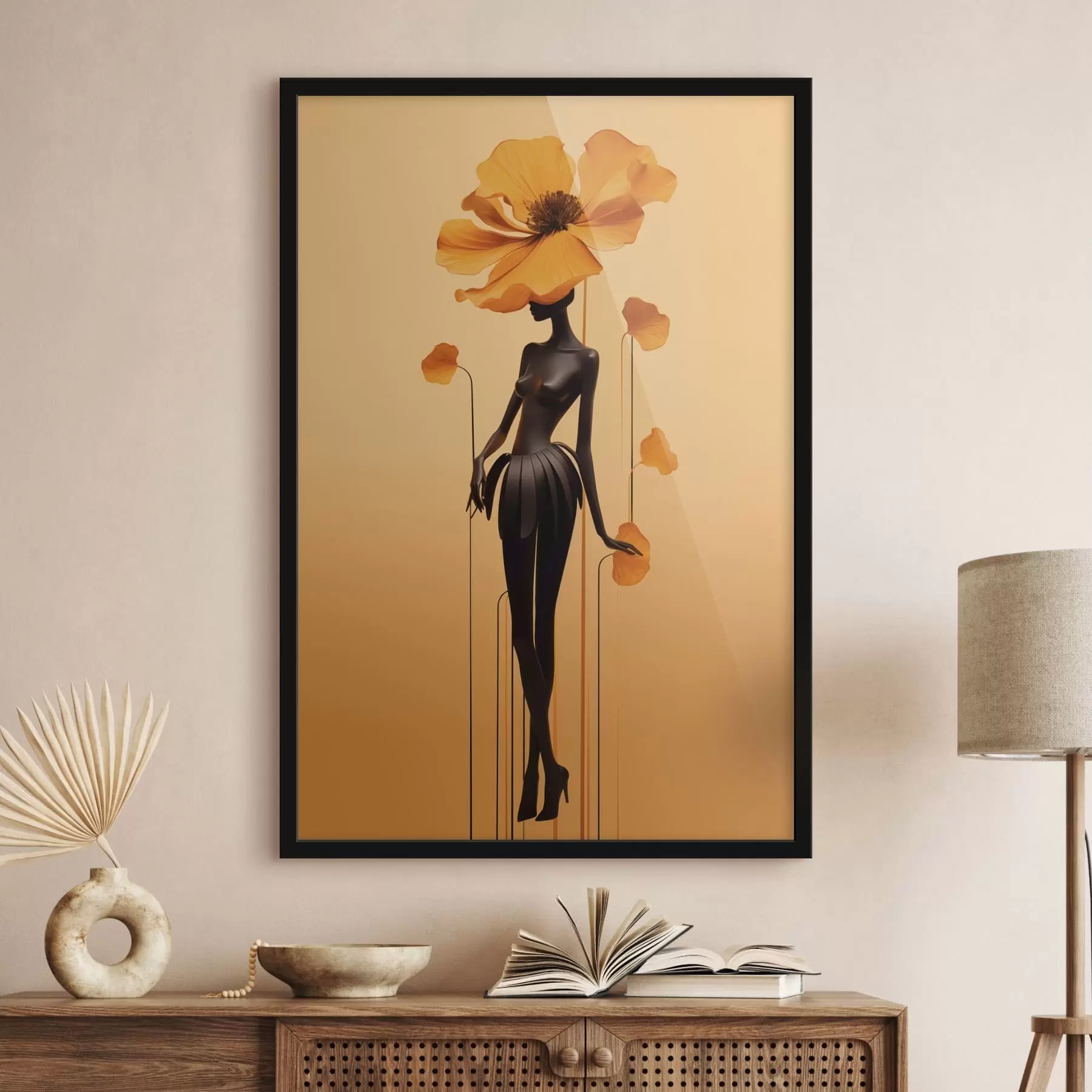 Fototapeedid Elegantne figuur lilledega soojatoonilisel taustal f48619